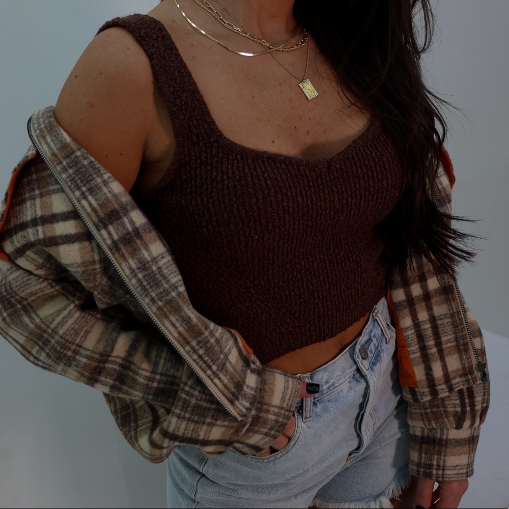 Knit Tank Crop Top- Brown